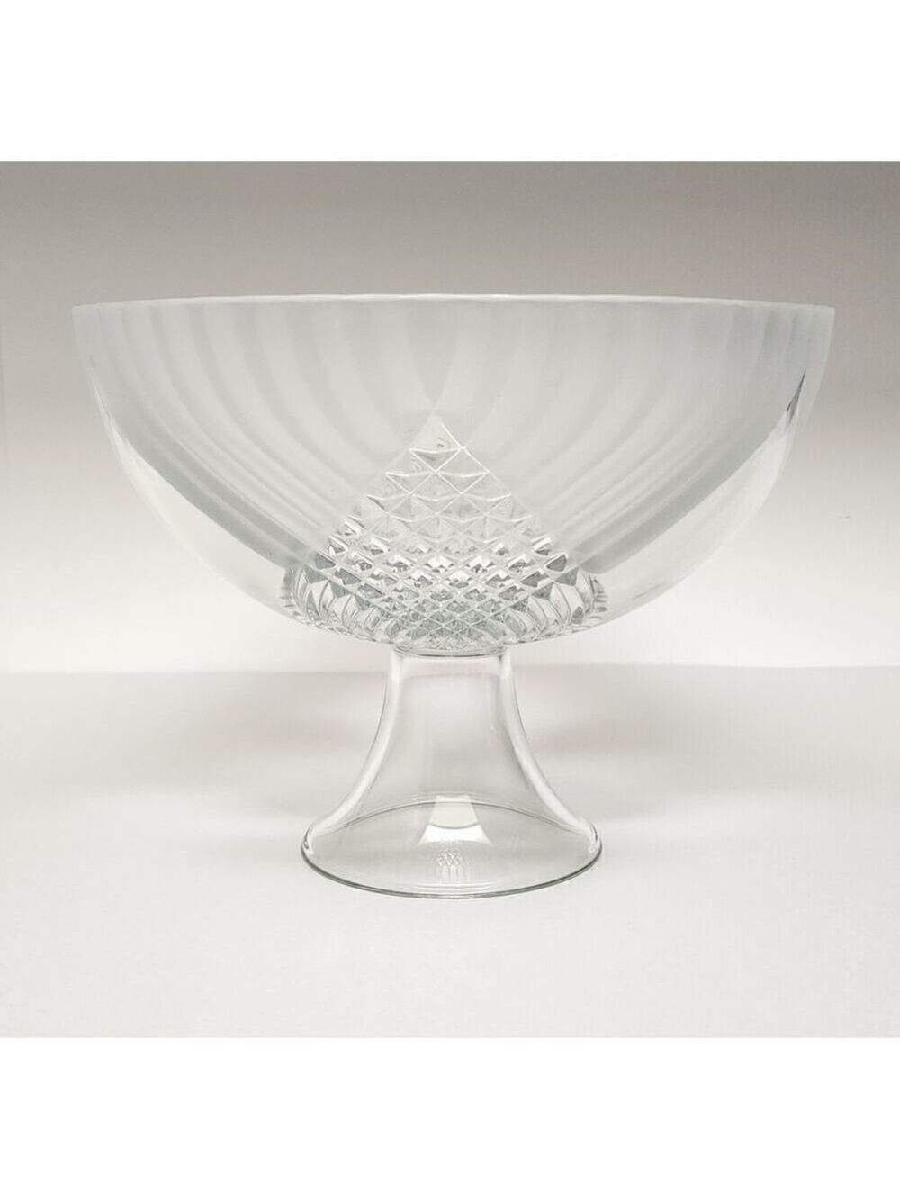 Tiara Trillium Clear Frosted Criss Cross Pressed Glass Footed Bowl 10.5"